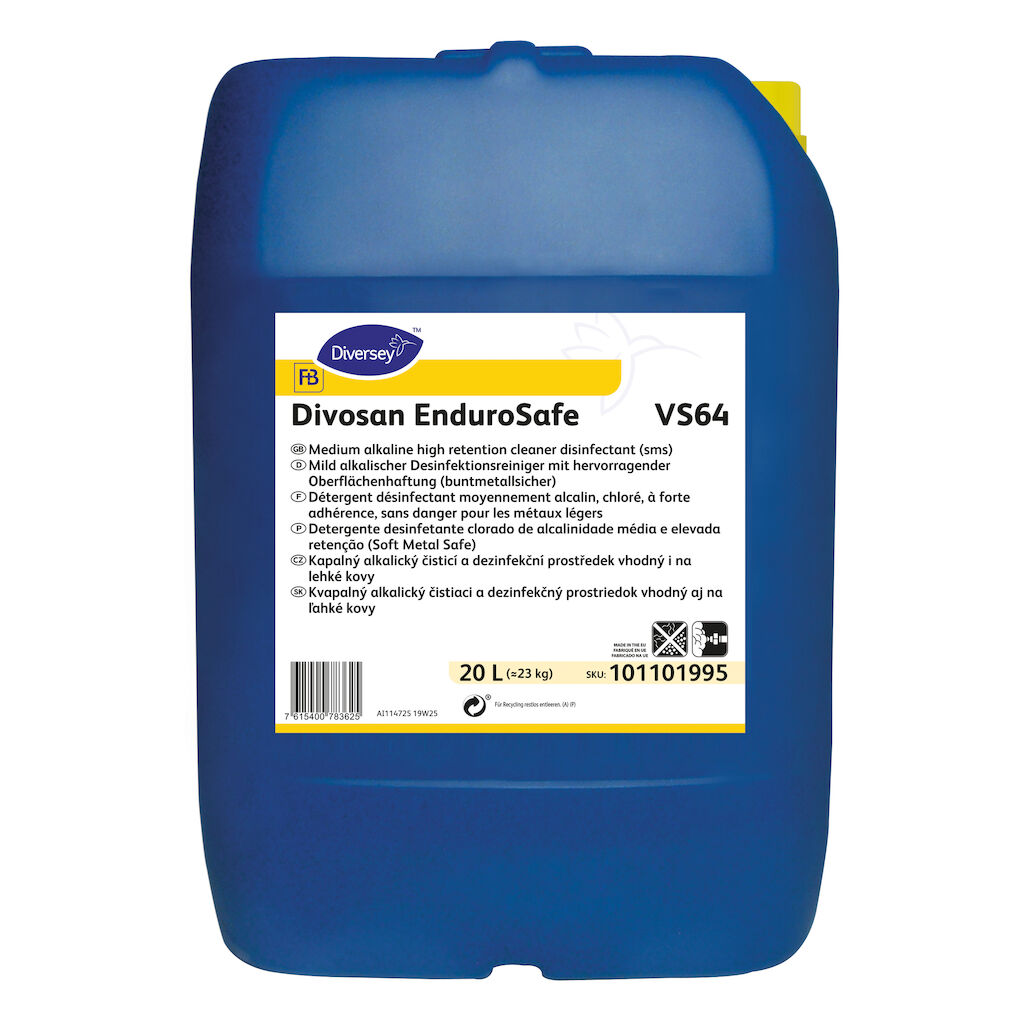 Divosan Endurosafe VS64 20L - Mildalkalischer Desinfektionsreiniger mit hervorragender Oberflächenhaftung (buntmetallsicher)